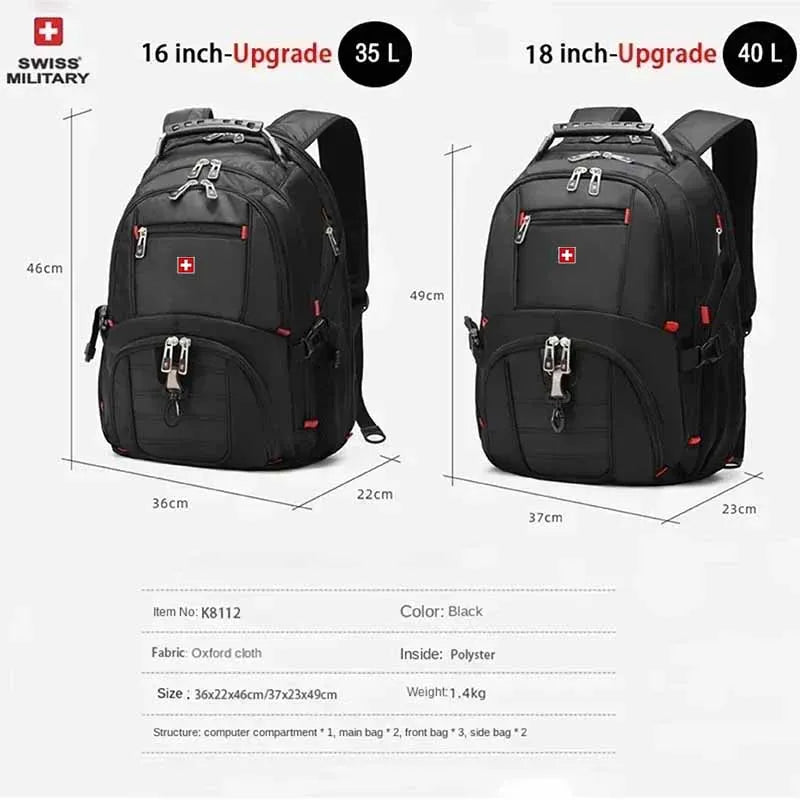 SWISS 17 » Sac à dos pour ordinateur portable Port de charge USB étanche Sac à dos multifonctionnel de style suisse Sac d’école Mochila Sac de voyage de randonnée