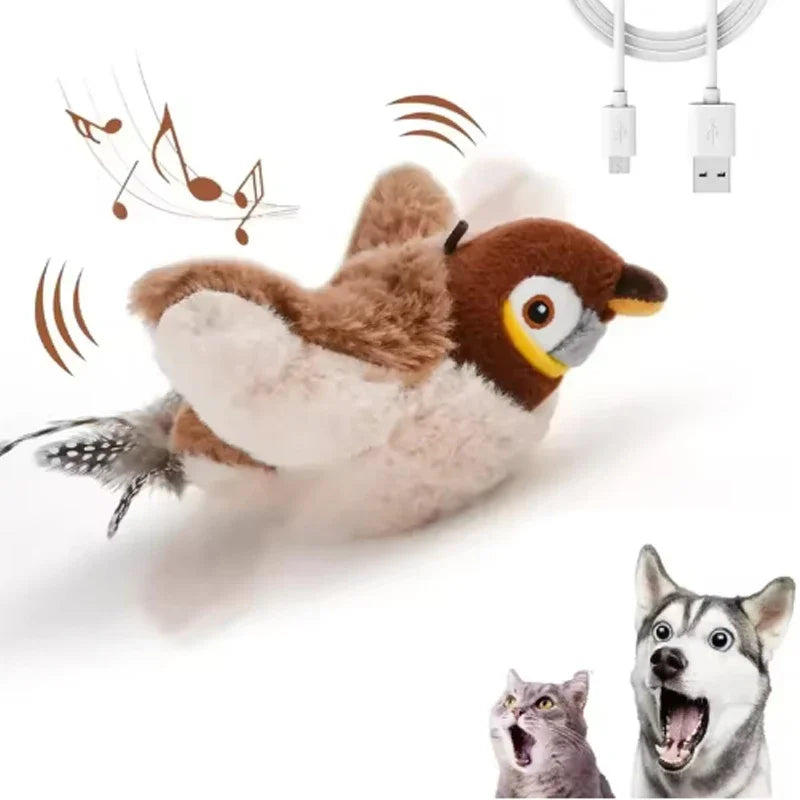 Jouets interactifs pour chats Jouets interactifs pour chien Rechargeable Gazouillant Oiseau battant (pas de vol) Jouet pour chat en peluche activé par le toucher