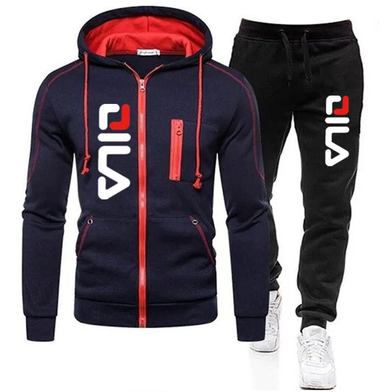 Nouvelle veste à fermeture éclair solide pour hommes Pull à capuche + Pantalon de survêtement Sports Casual Jogger Sportswear 2 pièces Homme Fleece Streetwear Ensembles