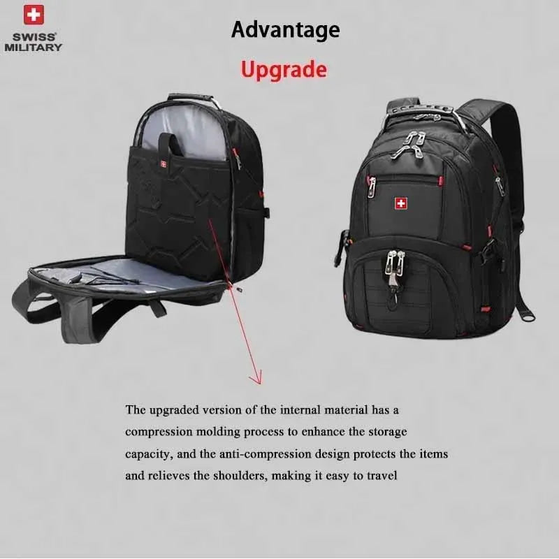 SWISS 17 » Sac à dos pour ordinateur portable Port de charge USB étanche Sac à dos multifonctionnel de style suisse Sac d’école Mochila Sac de voyage de randonnée