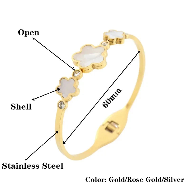 Simple en acier inoxydable coquille blanche cinq feuilles fleur bracelet classique trèfle poignet bijoux luxe pour femme fête bijoux cadeau