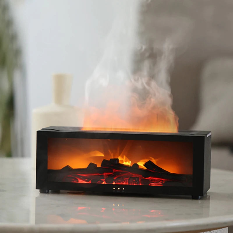 Diffuseur de cheminée simulé Arôme Humidificateur d’air à l’huile essentielle avec minuterie à distance et veilleuse colorée pour la maison Cadeau créatif