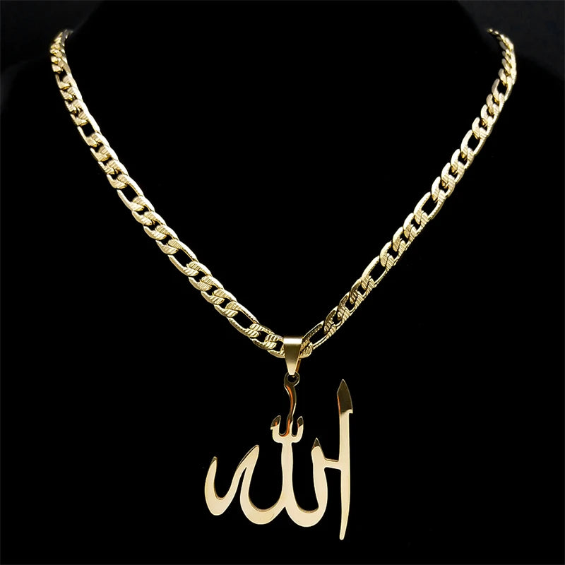 Collier pendentif arabe Allah Dieu pour hommes Femmes Acier inoxydable Plaqué or Musulman Amulette islamique Colliers Bijoux N3238S05