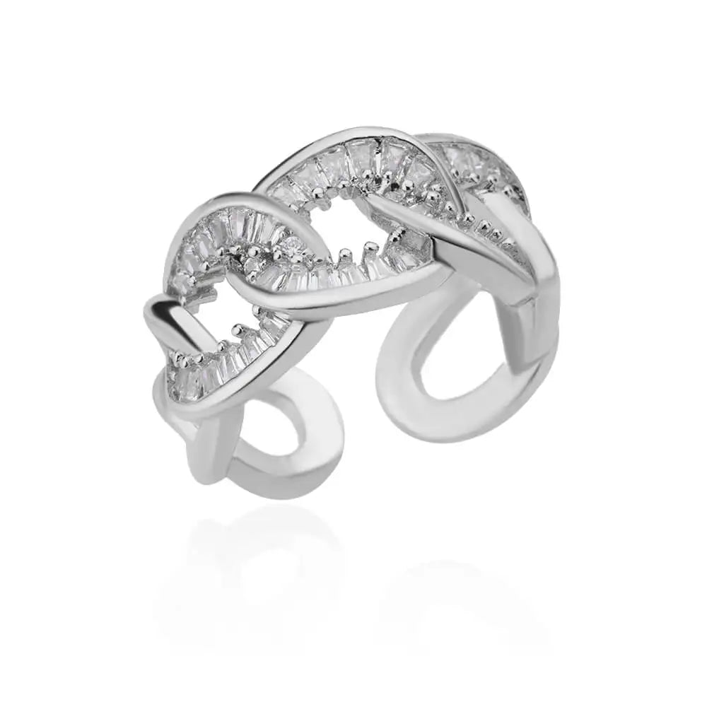 Zircon Double Layer Open Rings For Women Gold Color Adjustable Stainless Steel Ring Wedding Aesthetic Jewelry Gift Bijoux Femme