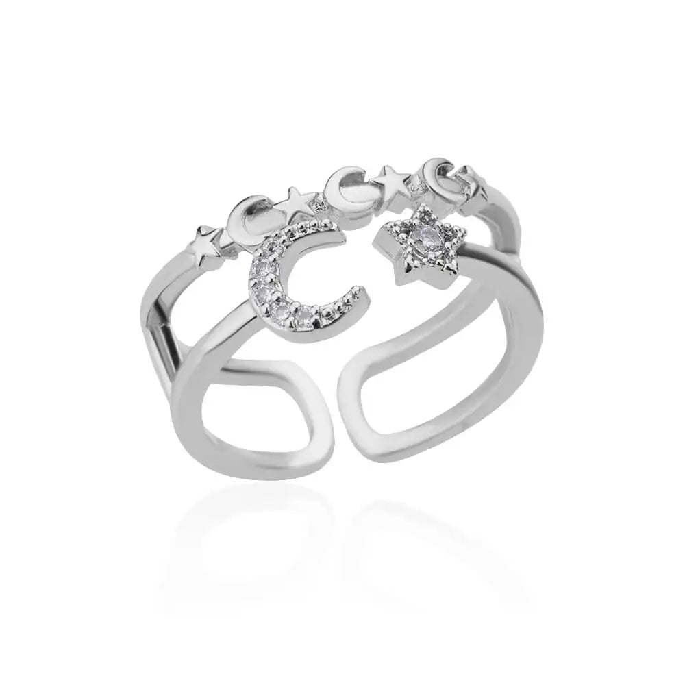 Zircon Double Layer Open Rings For Women Gold Color Adjustable Stainless Steel Ring Wedding Aesthetic Jewelry Gift Bijoux Femme