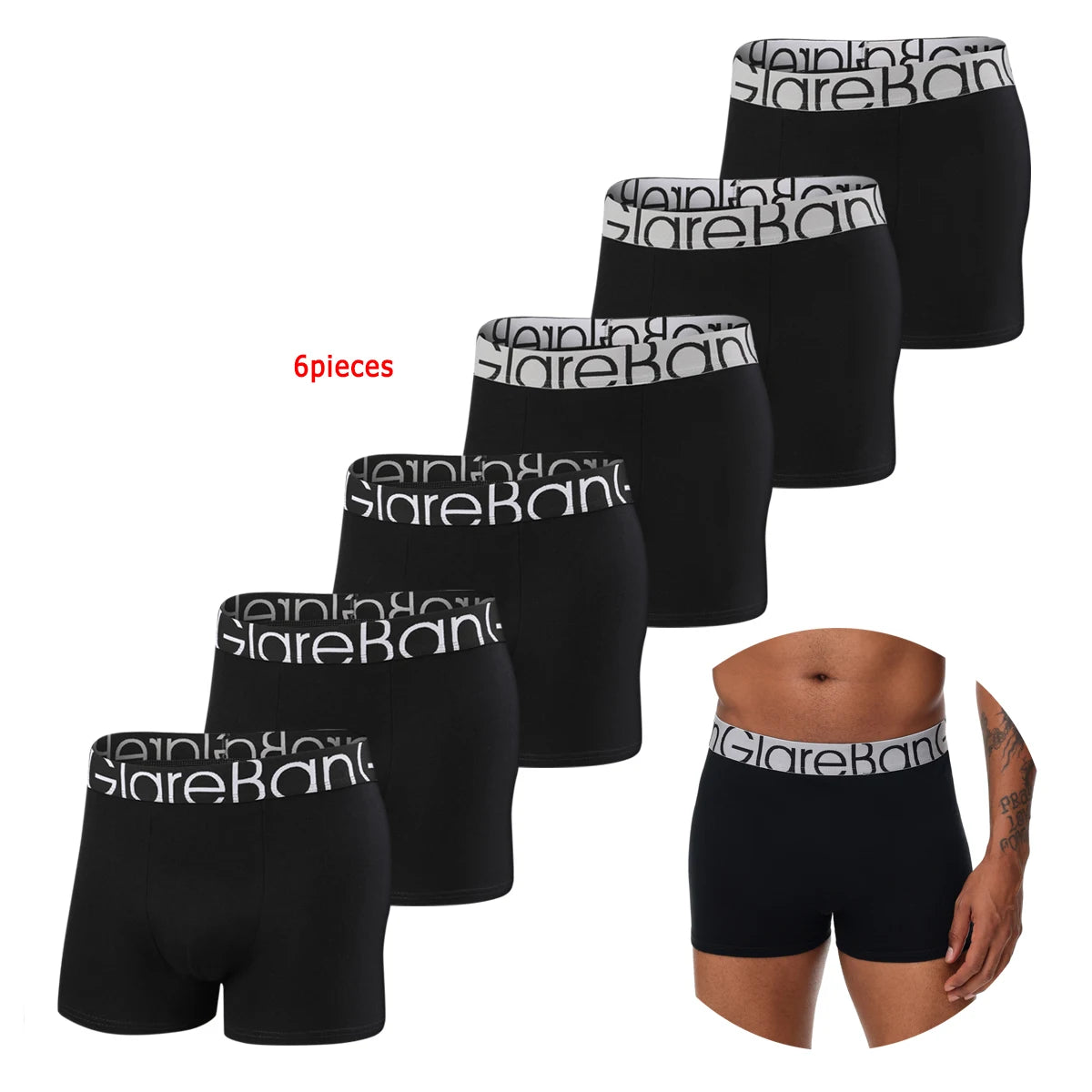 6pcs pack Black Boxer Shorts Hommes Sous-vêtements Doux Respirant Homme Sous-vêtements pour Hommes Homme Boxershorts Slips 2024 Culottes
