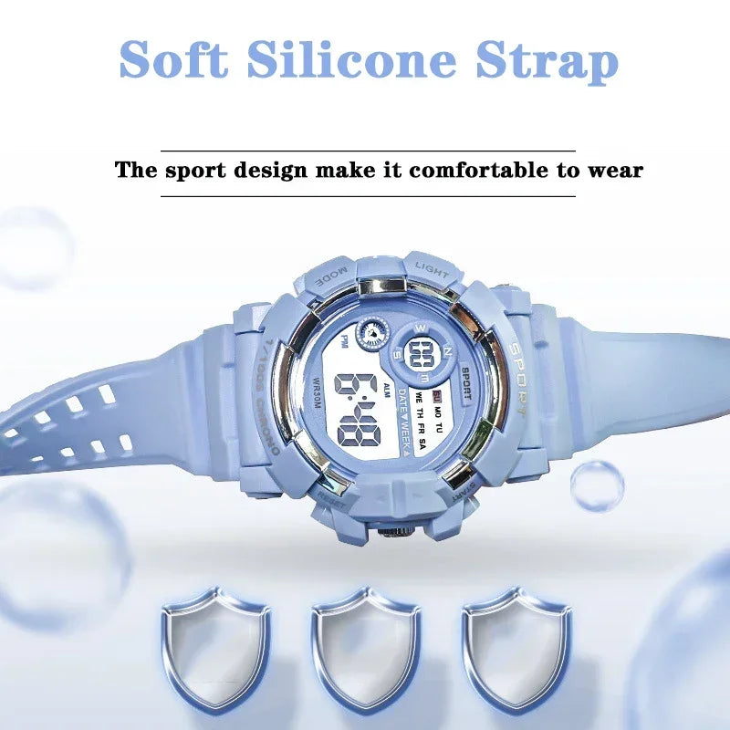 YIKAZE Mode Montres de sport Hommes Femmes Montre numérique Réveil lumineux étanche Montre-bracelet électronique pour enfants Enfants