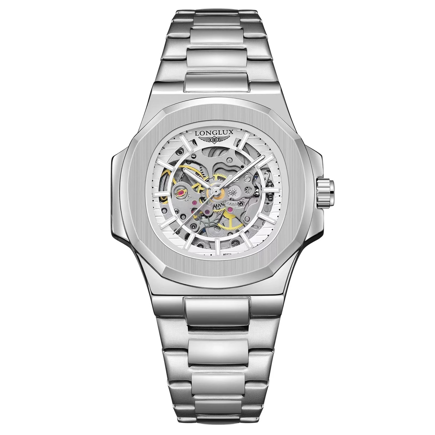 LONGLUX montre automatique pour homme luxe en gros montres-bracelets mécaniques squelette en acier inoxydable montre étanche