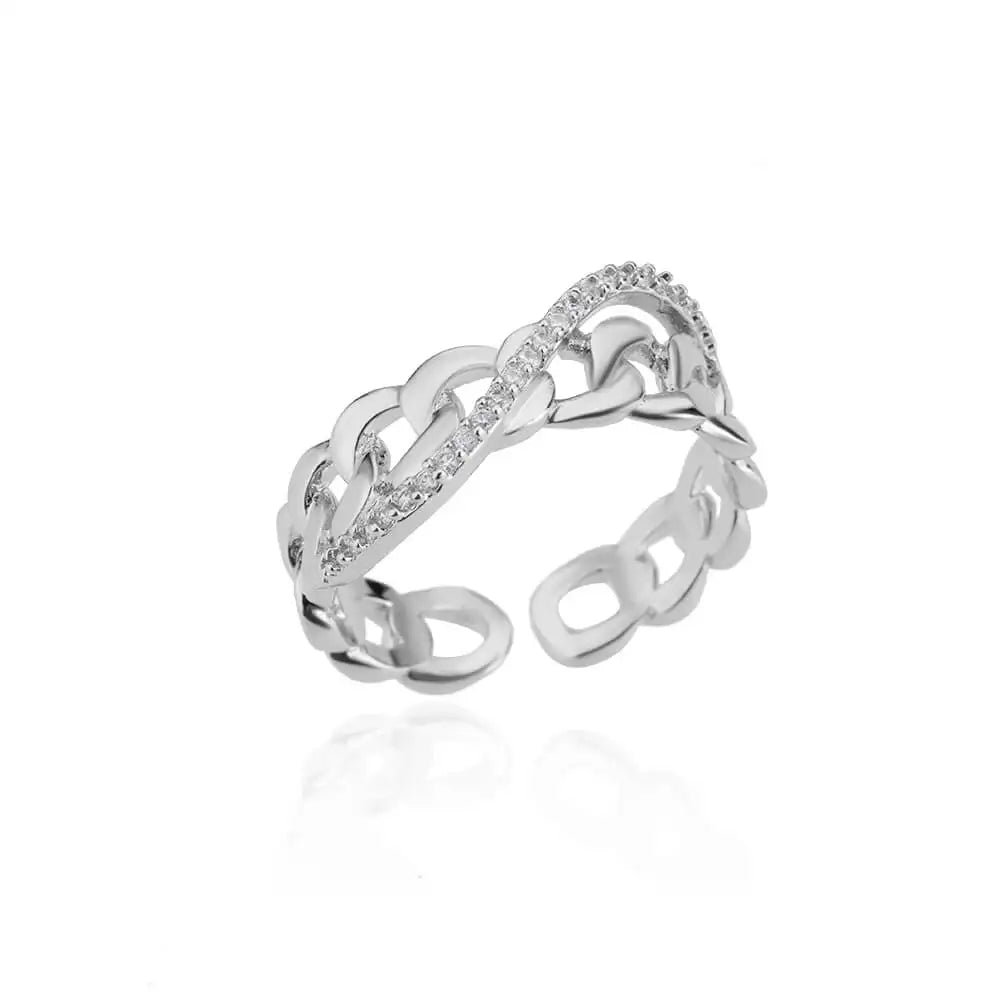 Zircon Double Layer Open Rings For Women Gold Color Adjustable Stainless Steel Ring Wedding Aesthetic Jewelry Gift Bijoux Femme