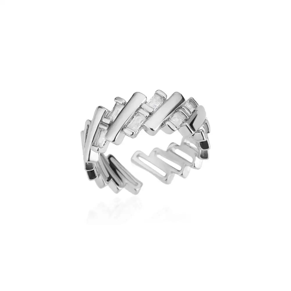 Zircon Double Layer Open Rings For Women Gold Color Adjustable Stainless Steel Ring Wedding Aesthetic Jewelry Gift Bijoux Femme