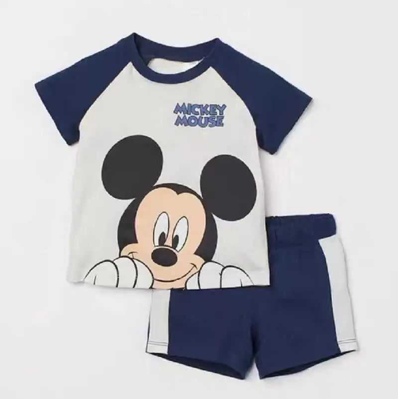 Nouveau Ensemble Disney Baby Kids Vêtements Set Mickey Mouse Print T-shirt+short Deux Pièces Mode Enfants Fille Garçon Survêtement 100% Coton