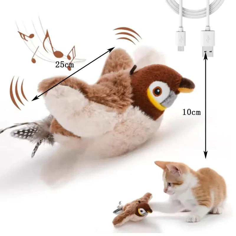 Jouets interactifs pour chats Jouets interactifs pour chien Rechargeable Gazouillant Oiseau battant (pas de vol) Jouet pour chat en peluche activé par le toucher