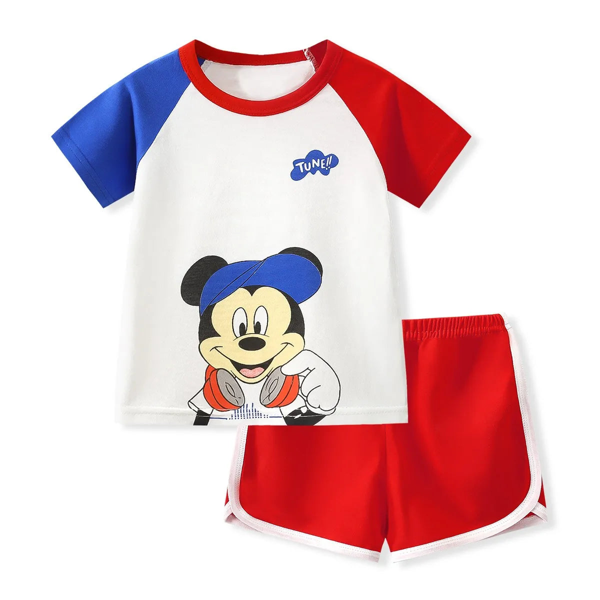 Nouveau Ensemble Disney Baby Kids Vêtements Set Mickey Mouse Print T-shirt+short Deux Pièces Mode Enfants Fille Garçon Survêtement 100% Coton