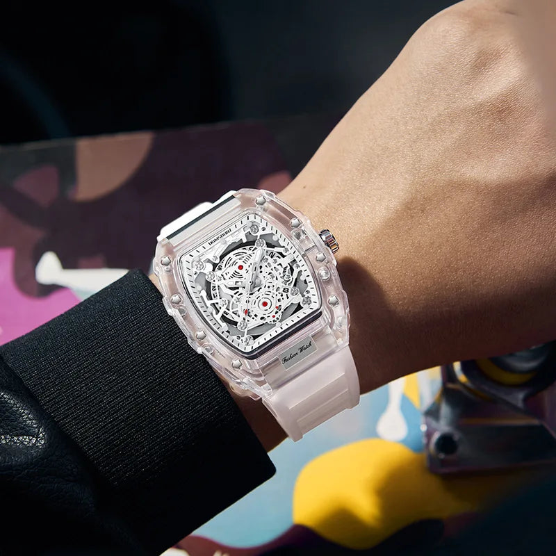 UTHAI BK134 Montre à quartz transparente personnalisée en baril creux décontracté mode sports calendrier étanche