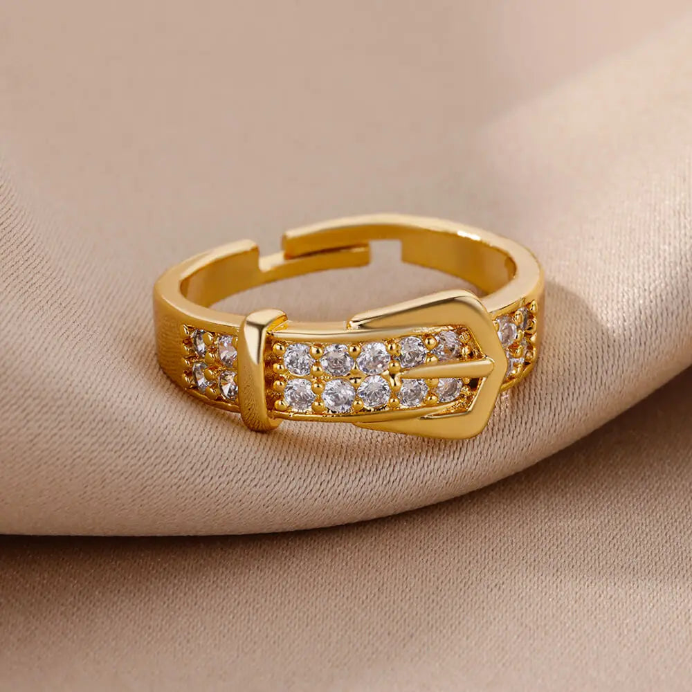 Anneaux de ceinture en acier inoxydable pour femmes Zircon Ceinture réglable Bague de doigt Femme Géométrique Mariage Esthétique Jewerly Cadeau