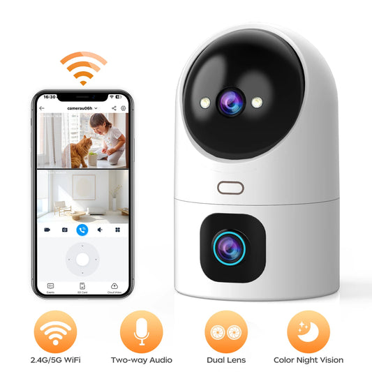 Caméra IP 5G WiFi Double Objectif Maison Intelligente Caméra De Surveillance Intérieure Suivi Automatique Sécurité Bébé Moniteur