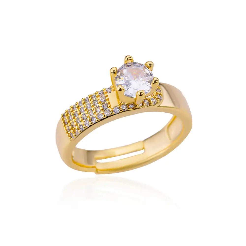 Zircon Double Layer Open Rings For Women Gold Color Adjustable Stainless Steel Ring Wedding Aesthetic Jewelry Gift Bijoux Femme