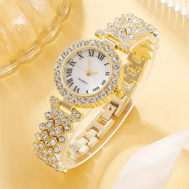 6pcs Ensemble de montres Ensemble de luxe Strass Femmes Mode Élégant Montre-bracelet Quartz Montre Pour Fille Dames Horloge Montre Femme