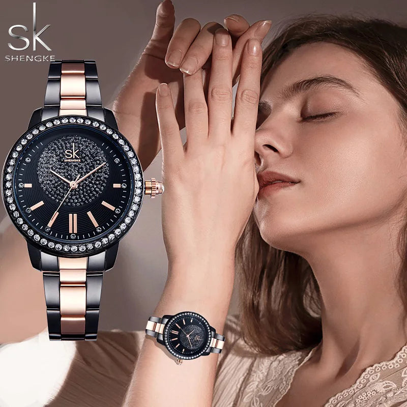 Shengke montre en or Rose femmes montres à Quartz haut pour femme marque cristal de luxe femme montre-bracelet SK fille horloge Relogio Feminino