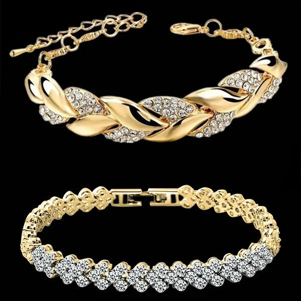 Bracelet de feuille tressée d’amour Bracelet de mariage en cristal de charme pour femmes Anniversaire Saint-Valentin Cadeau Bijoux Pulseras Mujer