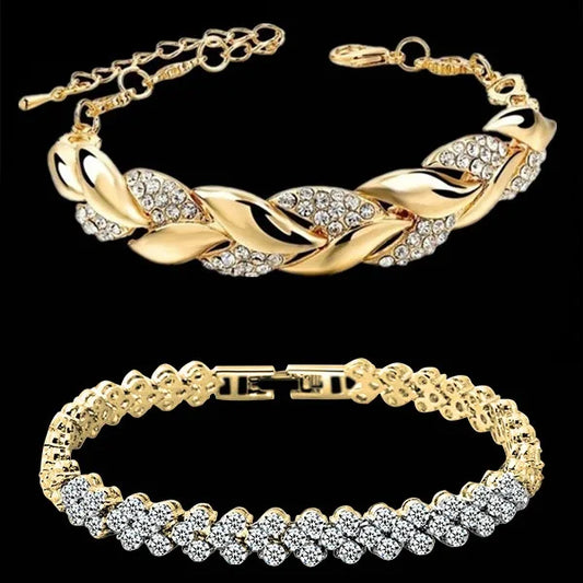 Bracelet de feuille tressée d’amour Bracelet de mariage en cristal de charme pour femmes Anniversaire Saint-Valentin Cadeau Bijoux Pulseras Mujer