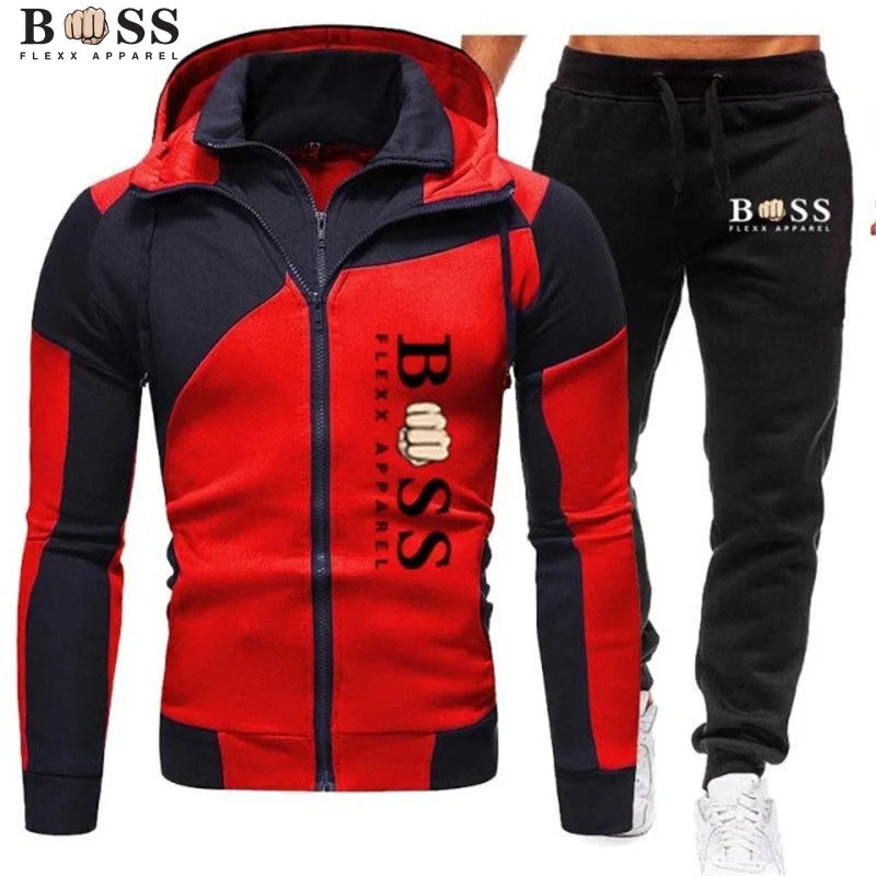 Survêtement pour hommes Costume de jogging décontracté Ensemble d’extérieur Sweats à capuche à fermeture éclair + Pantalon de survêtement noir 2pcs Mode de printemps Nouveau Streetwear S-XL