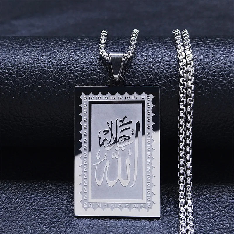 Acier inoxydable Musulman Islamique Coran Allah Chaîne Colliers Or Couleur Géométrie Pendentifs Colliers Bijoux colliers N2280S02