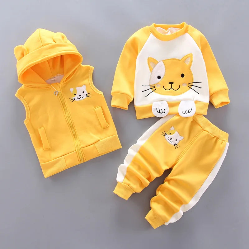 Automne Hiver Bébé Garçons Fille Vêtements Ensembles Épais Polaire Dessin Animé Ours Veste Gilet Pantalon 3Pcs Coton Sport Costume Tenues Chaudes
