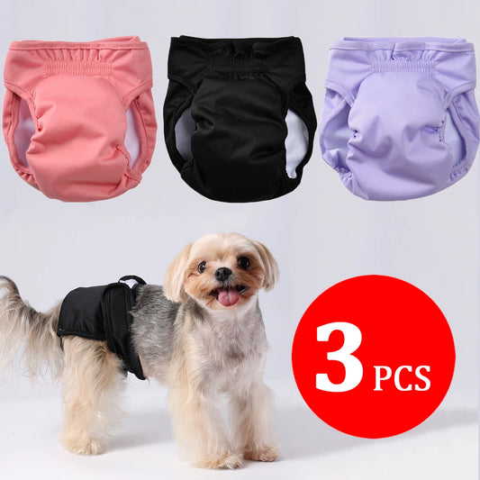 3pcs Couches pour chiens femelles lavables pour petits chiens moyens Pantalon physiologique réglable pour animaux de compagnie Ensembles de couches réutilisables étanches pour animaux de compagnie
