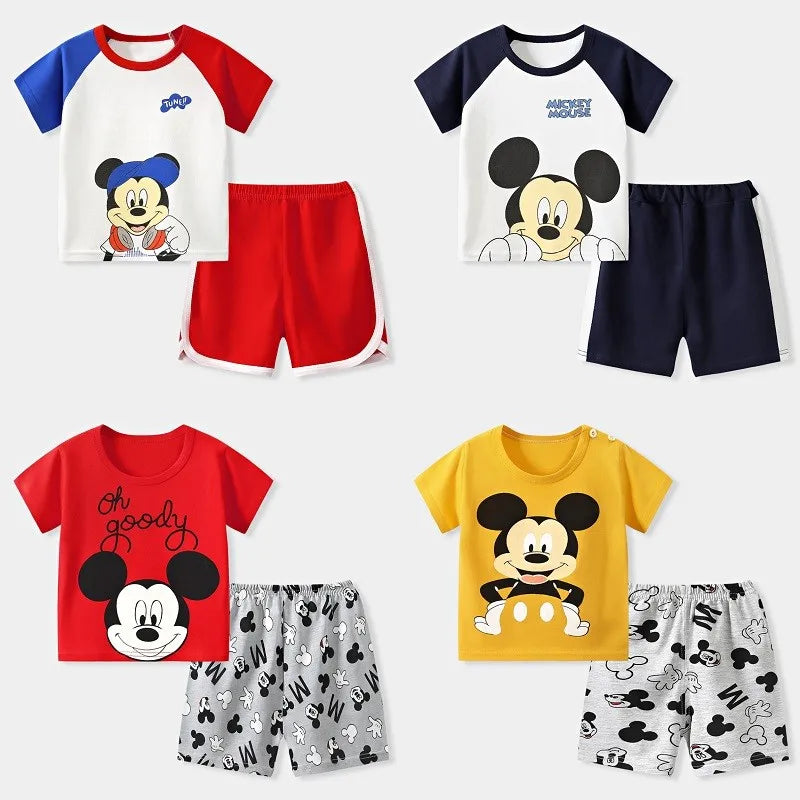 Nouveau Ensemble Disney Baby Kids Vêtements Set Mickey Mouse Print T-shirt+short Deux Pièces Mode Enfants Fille Garçon Survêtement 100% Coton