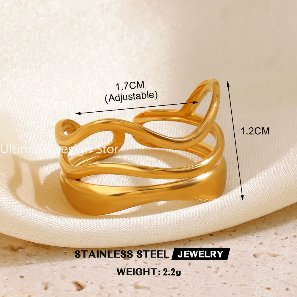 Bague cœur en acier inoxydable de couleur or Bague creuse en métal pour femmes Bijoux étanches Cadeau de petite amie Bijoux Femme Anillos