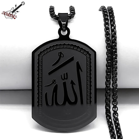 Islamique Arabe Allah Bénédiction Dieu Pendentif Colliers pour Hommes/Femmes Acier Inoxydable Couleur Noire Arabe Islam Chaîne Collier Bijoux