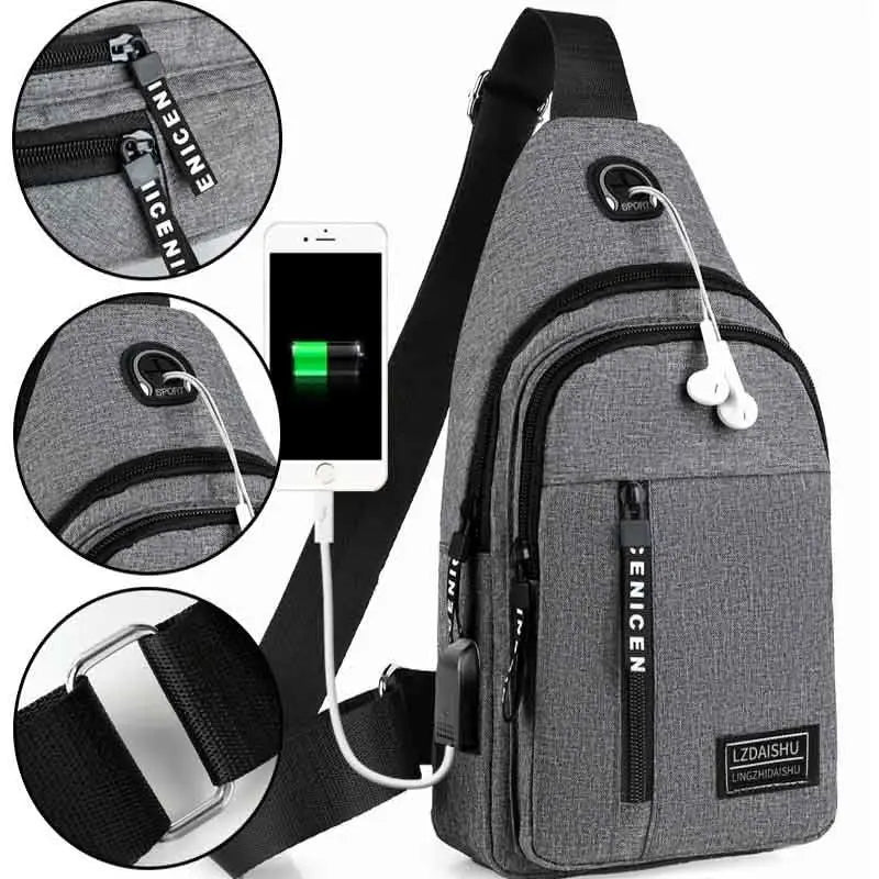 Sac pour homme Couleur unie Sac de poitrine pour hommes Extérieur Décontracté à la mode Petit sac à main en toile Zipper Messenger Sacs de mode