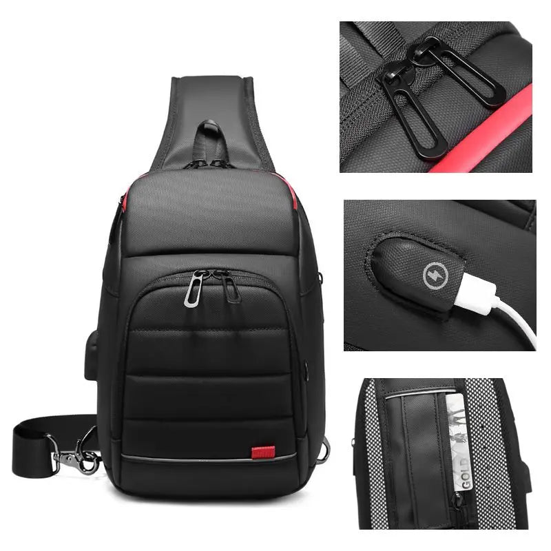 EURCOOL Sac à bandoulière multifonction Hommes Sacs à bandoulière d’affaires USB Charge Design Sac de poitrine Sac étanches
