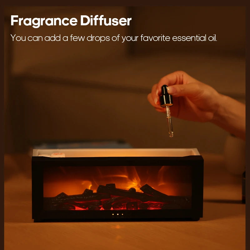 Diffuseur de cheminée simulé Arôme Humidificateur d’air à l’huile essentielle avec minuterie à distance et veilleuse colorée pour la maison Cadeau créatif