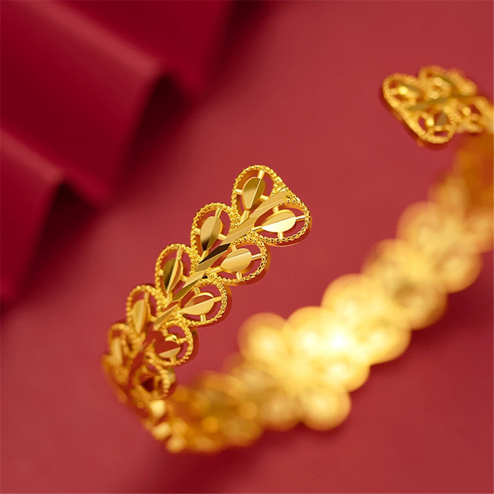 Bracelets plaqués or 24 carats pour femmes Bracelet ouvert et bracelet Pulseira Femme Mariage Bijoux de mariée Accessoires Cadeaux de fête Bijoux