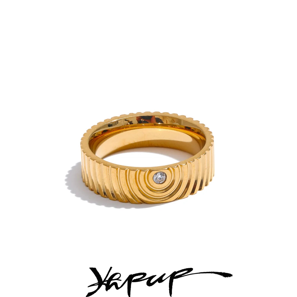 Yhpup 6789# Arrivée en acier inoxydable rond rayé zircon anneau de haute qualité minimaliste doigt bijoux de mode Bijoux Femme