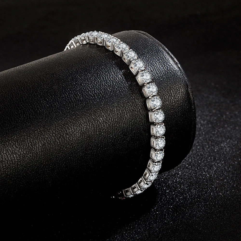 Lihong S925 Bracelet en argent sterling Zircone Tennis Ball Femmes Mode Simple Engagement Mariage Charme Bijoux 4mm 16-20cm