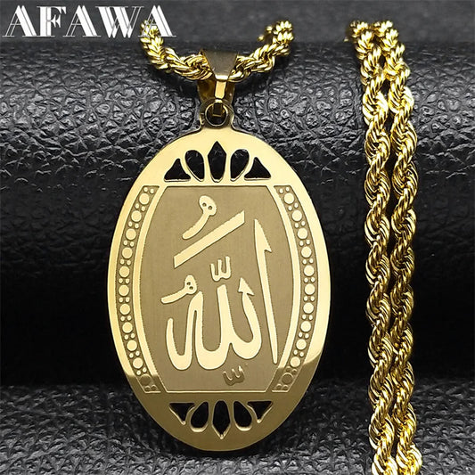 Journal islamique musulman Allah Chaîne de collier en acier inoxydable pour hommes Femmes Arabe Or Couleur Islam Bijoux collier homme N1208