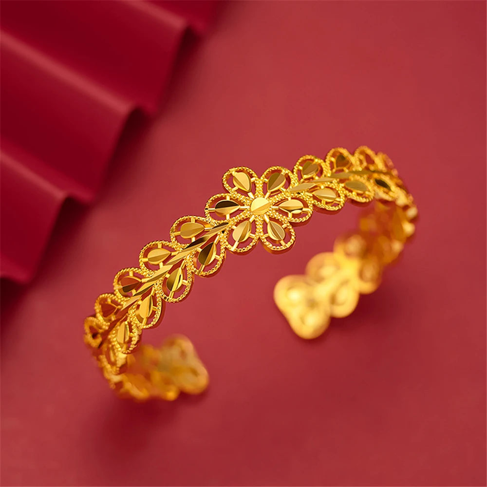 Bracelets plaqués or 24 carats pour femmes Bracelet ouvert et bracelet Pulseira Femme Mariage Bijoux de mariée Accessoires Cadeaux de fête Bijoux