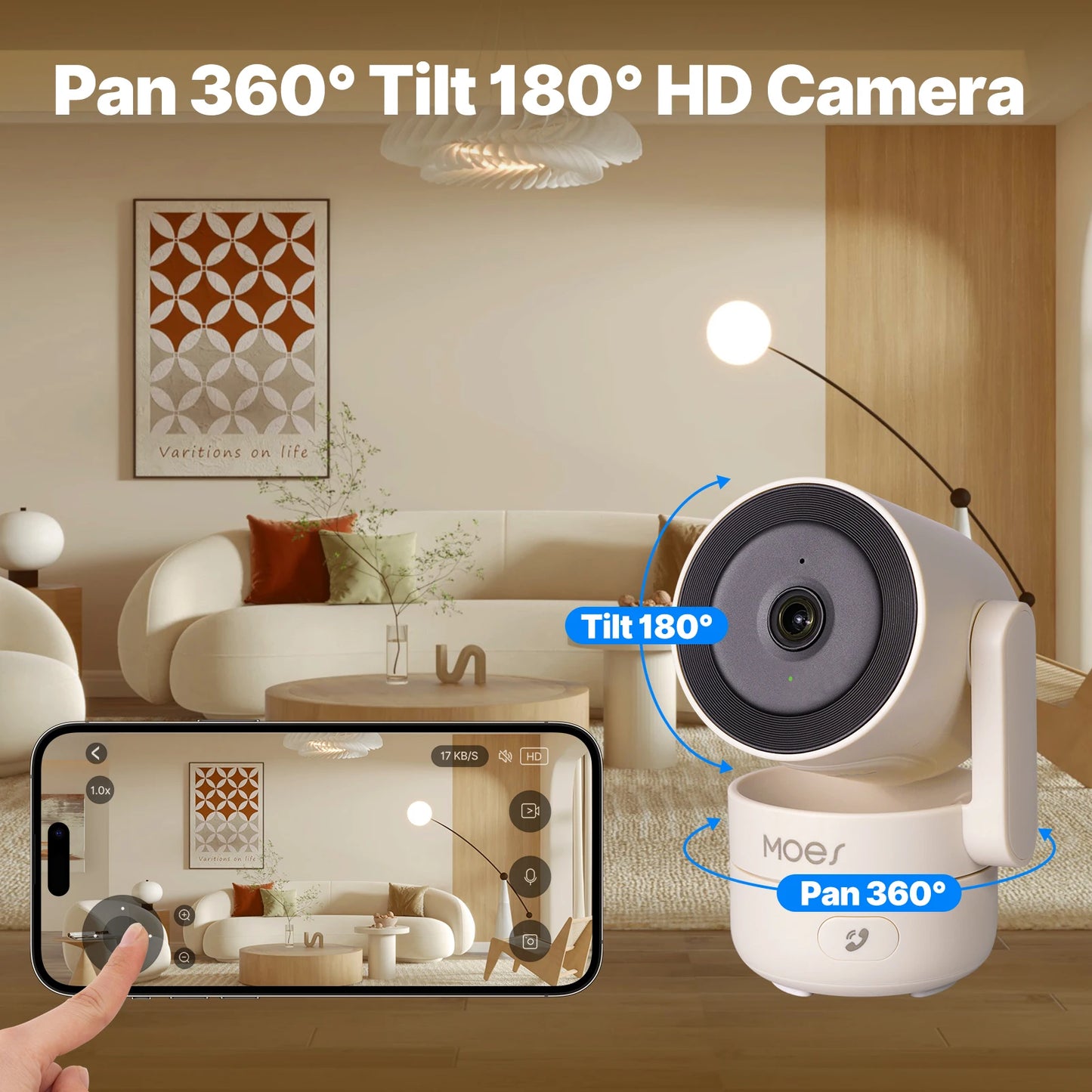 Caméra de sécurité intelligente panoramique/inclination intérieure HD Vision nocturne infrarouge Moniteur de détection de son de mouvement