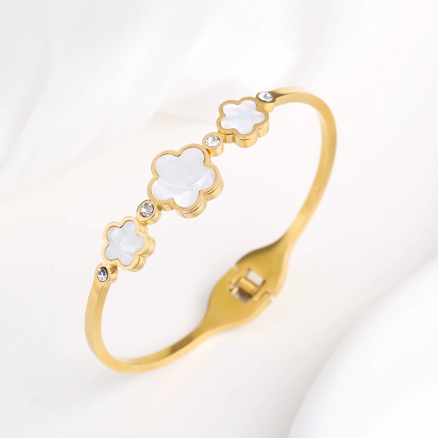 Simple en acier inoxydable coquille blanche cinq feuilles fleur bracelet classique trèfle poignet bijoux luxe pour femme fête bijoux cadeau