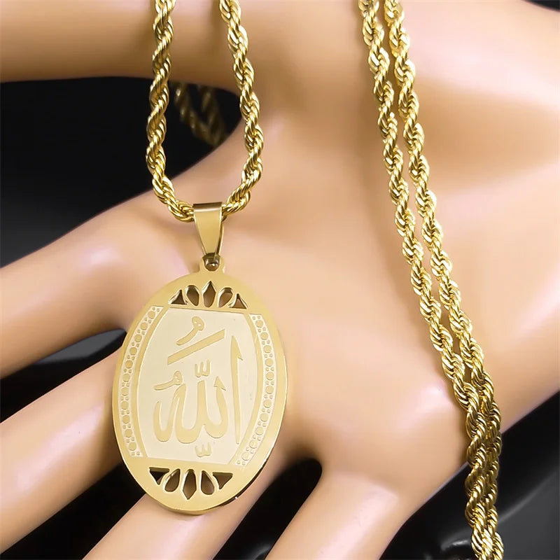 Journal islamique musulman Allah Chaîne de collier en acier inoxydable pour hommes Femmes Arabe Or Couleur Islam Bijoux collier homme N1208