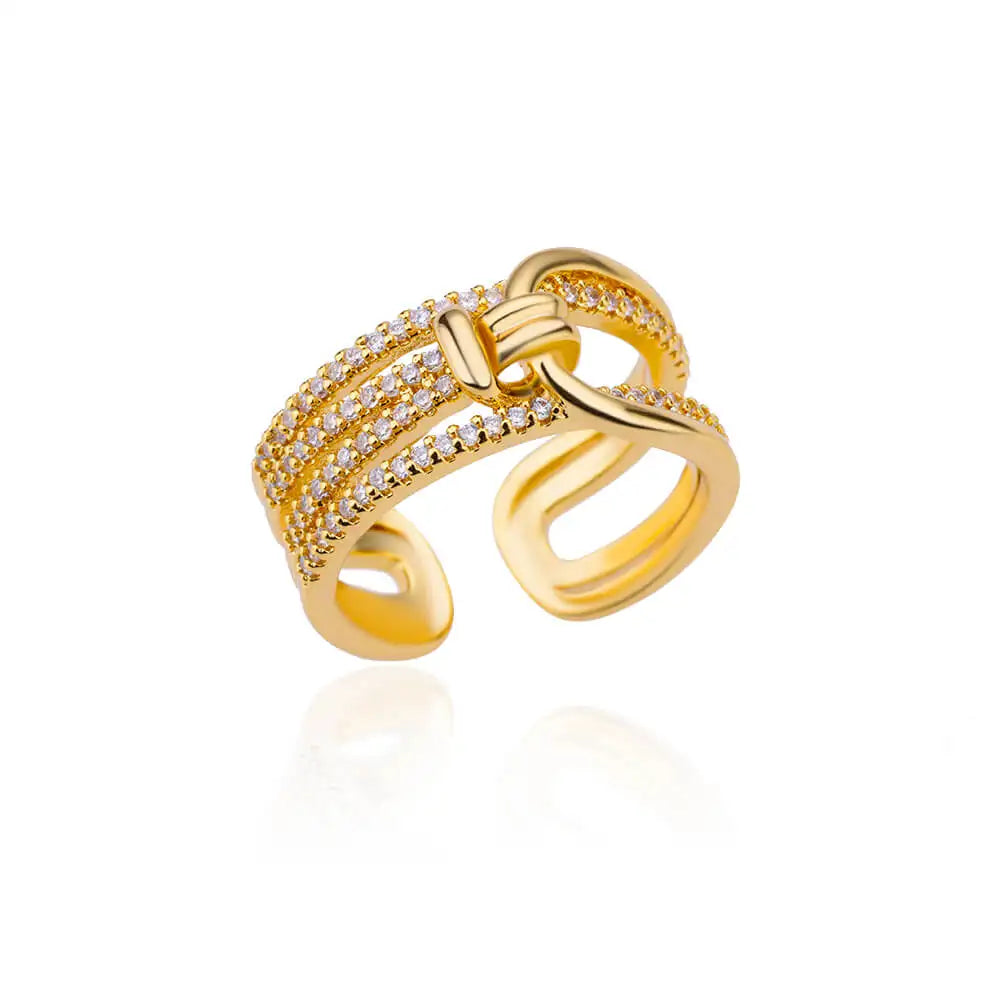 Zircon Double Layer Open Rings For Women Gold Color Adjustable Stainless Steel Ring Wedding Aesthetic Jewelry Gift Bijoux Femme