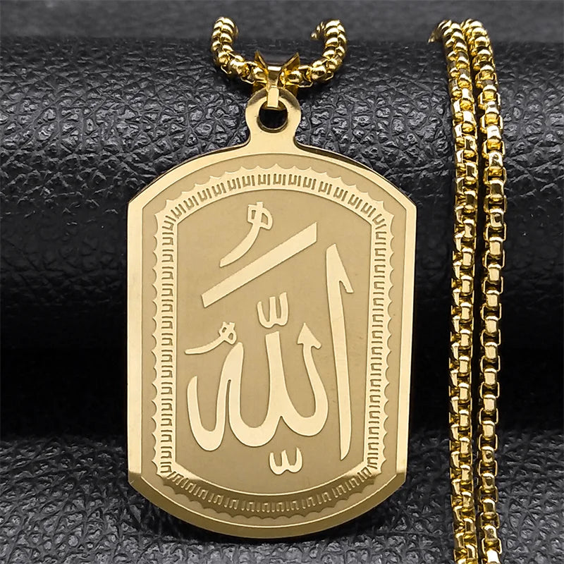 Islamique Arabe Allah Bénédiction Dieu Pendentif Colliers pour Hommes/Femmes Acier Inoxydable Couleur Noire Arabe Islam Chaîne Collier Bijoux