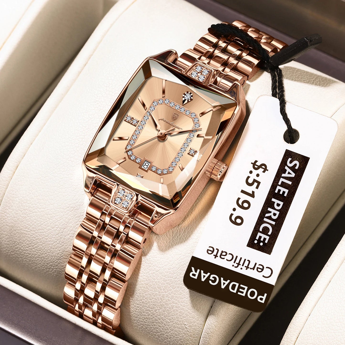 POEDAGAR Top Elegant Femmes Montre-Bracelet Imperméable Date Dames Montre En Acier Inoxydable Rectangle Quartz Montres Pour Femmes