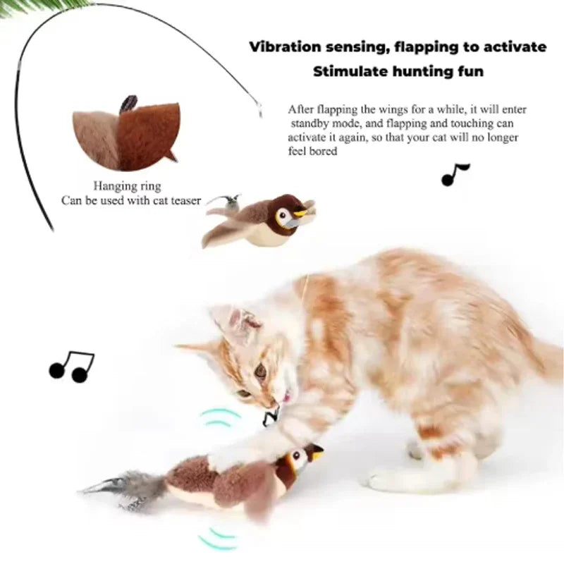 Jouets interactifs pour chats Jouets interactifs pour chien Rechargeable Gazouillant Oiseau battant (pas de vol) Jouet pour chat en peluche activé par le toucher