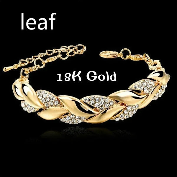 Bracelet de feuille tressée d’amour Bracelet de mariage en cristal de charme pour femmes Anniversaire Saint-Valentin Cadeau Bijoux Pulseras Mujer
