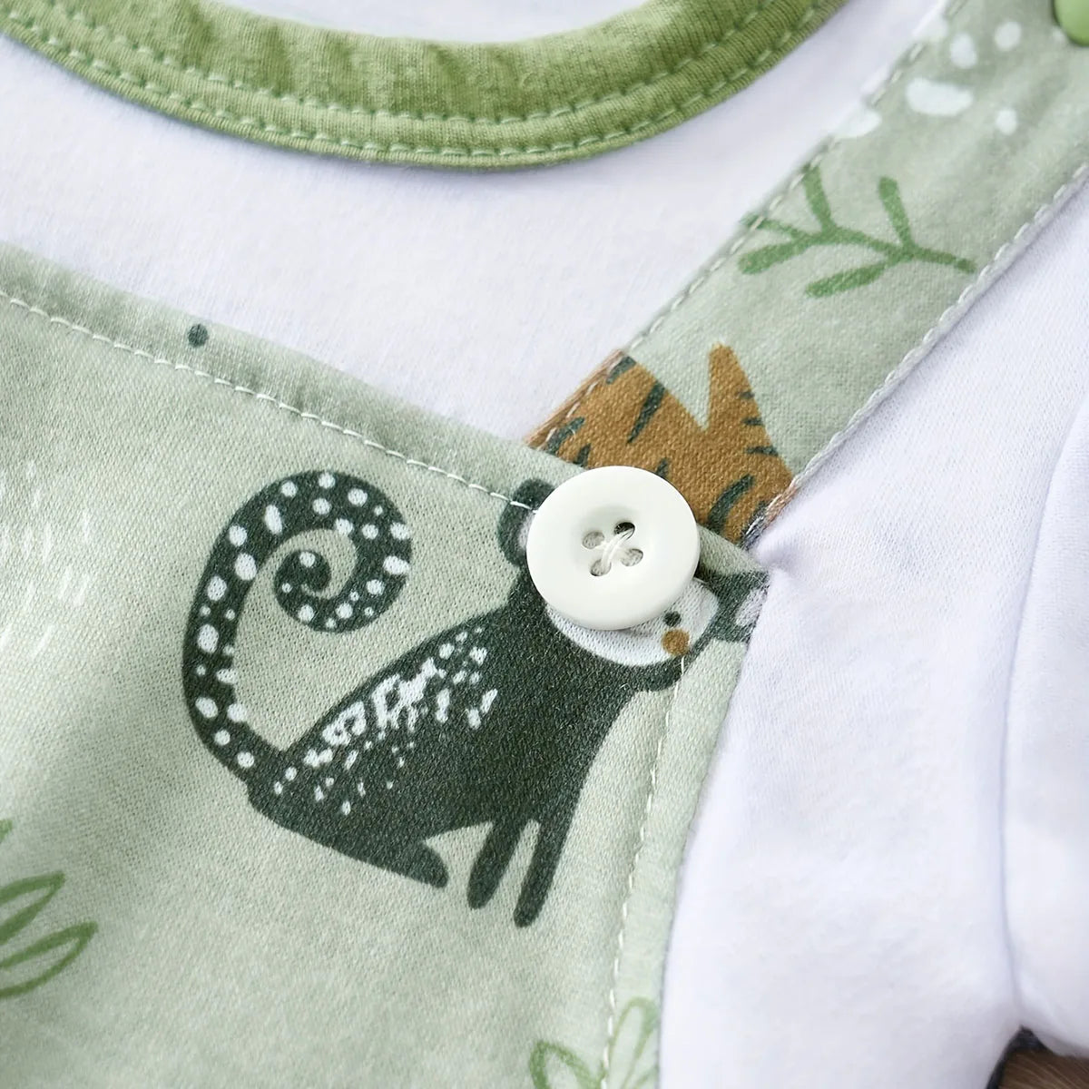 IURNXB Adorable Baby Zoo Animal Print Romper pour garçon Nouveau-né Faux Body deux pièces avec manches courtes Vêtements de jeu décontractés