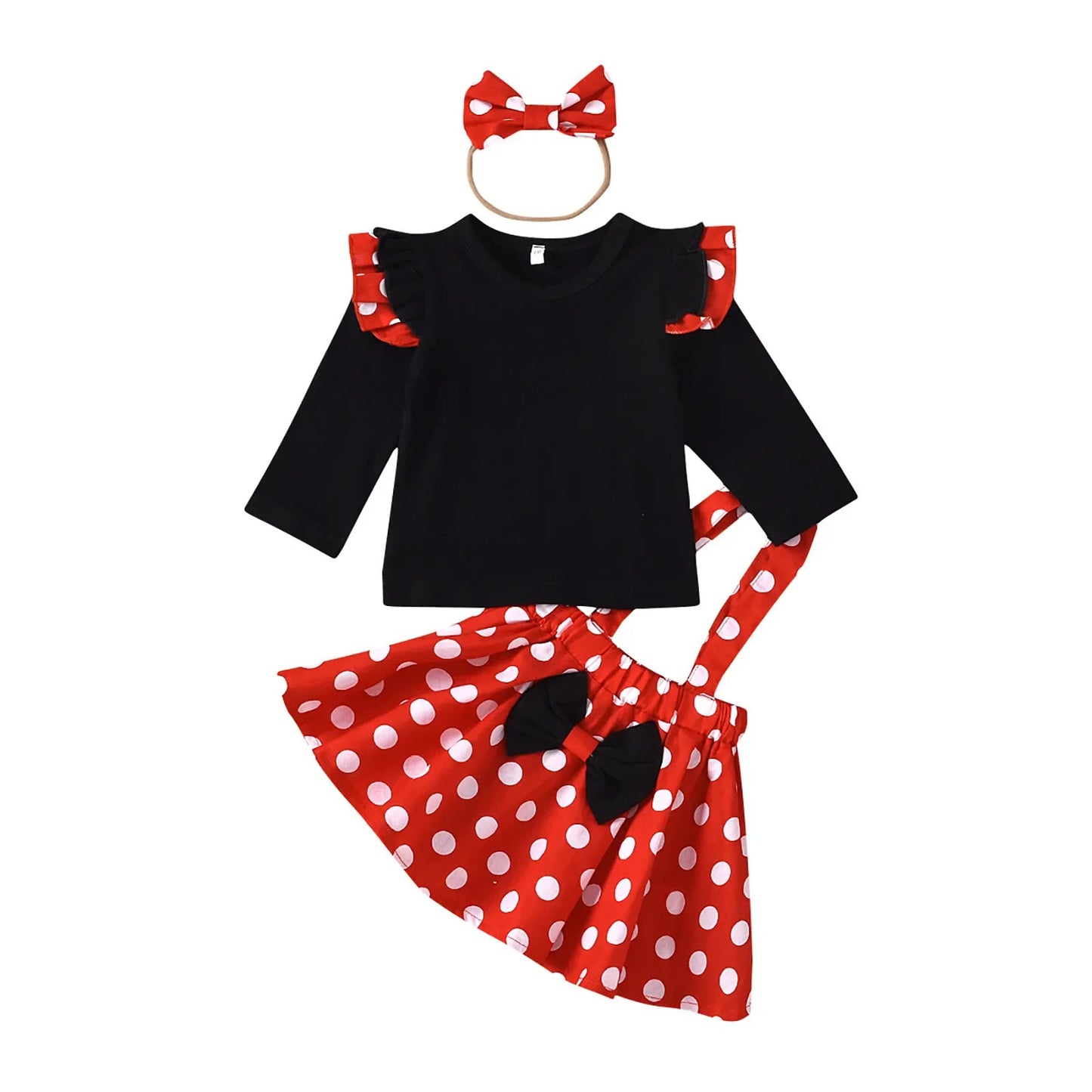 1-5 ans Tenue pour enfants Ensemble de vêtements pour bébés Fille Costume d’anniversaire d’été Enfants À pois Tops Jupe Minnie Robe Cosplay avec bandeau